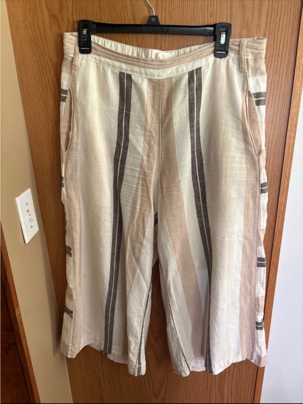 Anthropologie Cream and Tan Striped Wide-Leg Pants